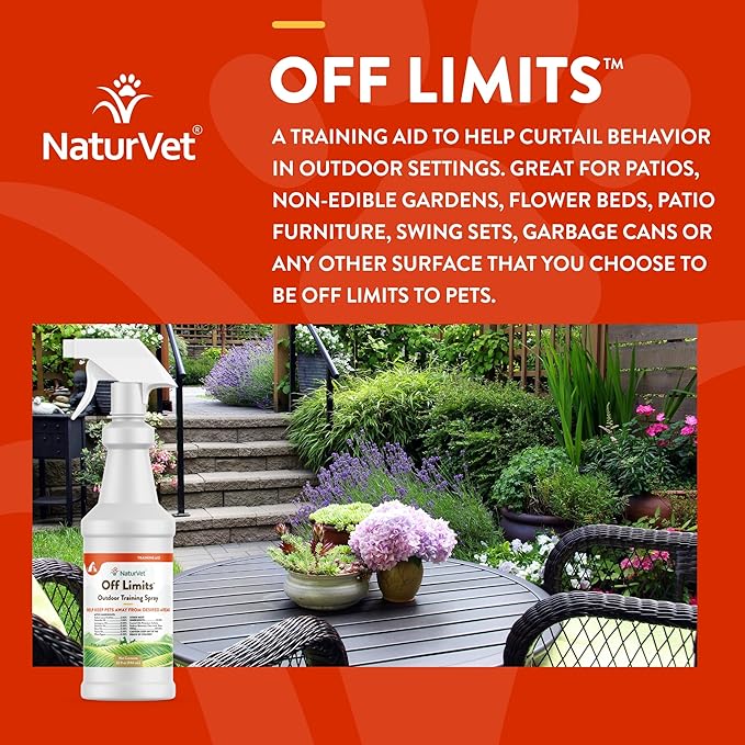 NaturVet Off Limits Pet Training Spray for Dogs & Cats – Deters Pets from Outdoor Areas – Includes Herbal Extracts – Non-Staining Sprays for Training Pets – 32 Fl. Oz.