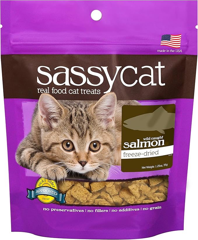 Herbsmith Sassy Cat Treats Real Fish - Freeze Dried Salmon Treats - All Natural Treats for Cats - Limited Ingredient Cat Treat - 1.25oz.