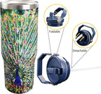 30oz Peacock Tumbler with Handle and Straw, Stainless Steel Vacuum Insulated Coffee Tumbler, Travel Mug Water Bottle, Peacock Stuff Accessories Decor, Peacock Gifts for Women