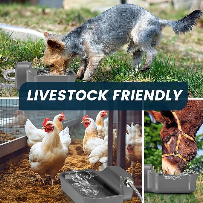 Automatic Dog Water Dispenser, 1 Gallon Auto-Fill Dog Water Bowl Dispenser for Indoor/Outdoor, Large Water Feeder for Pets & Livestock, Fits GHT 3/4" Faucet, BPA Free, Easy to Clean, Gray