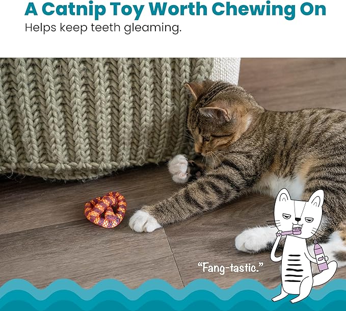 Catstages Plaque Away Pretzel Cat Toy – Interactive Catnip Dental Chew Toy to Help Clean Teeth, Fun for Play and Chewing, Orange