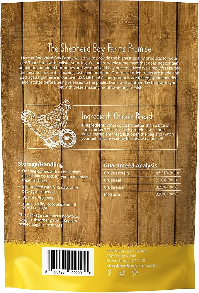 Freeze Dried Dog and Cat Treats, Chicken Breast, All Natural Freeze-Dried Dog Treat & Snacks, Made in USA, High in Protein, Nutrition of Raw Food, Single Ingredient, 3oz