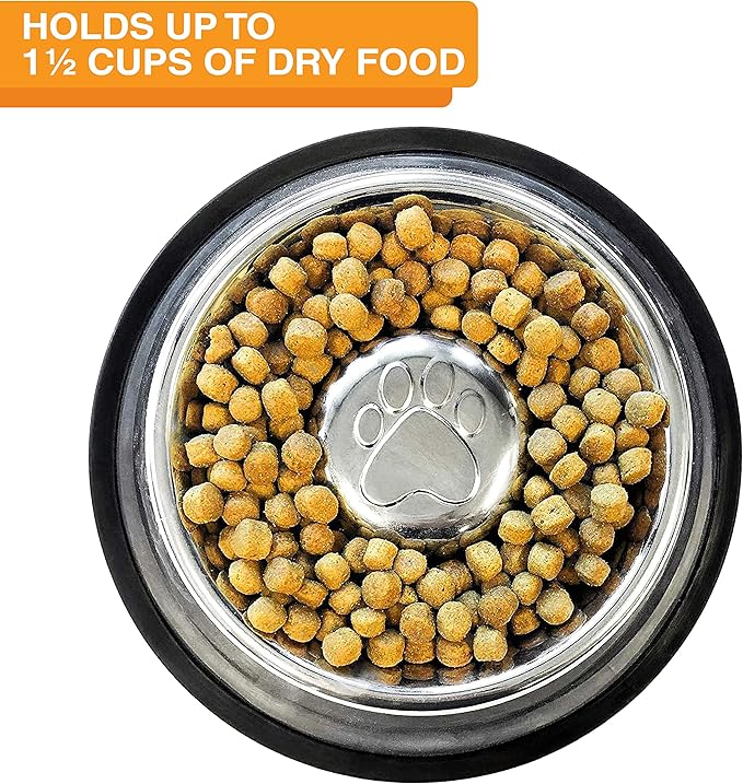 Neater Pet Brands Stainless Steel Slow Feed Bowl - Non-Tip & Non-Skid - Stops Dog Food Gulping, Bloat, Indigestion, and Rapid Eating (1-1/2 Cup)