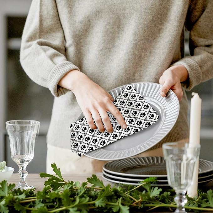 Black and White Diamond Dog Paw Kitchen Towels, Dog Lover Mom Gifts Dish Tea Towels for Kitchen Decor, Puppy Pet Lover Gifts Hand Towels for Bathroom Decor, 16x24 Inch Set of 2