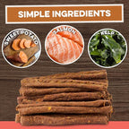 Sweet Potato Dog Treats - Grain Free, Salmon & Kelp Crunchy Sticks - Great Tasting, Promotes Positive Dog Gut Health with Natural Anti-Diarrhea Properties, No Preservatives Added (14oz)