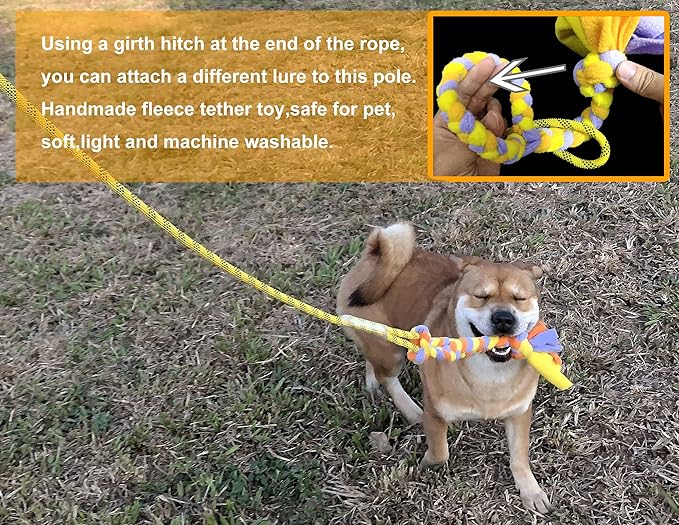 Dewonch Flirt Pole Dog Toys for Training & Exercise,Durable Teaser Stick with Fleece Rope Lure for Medium & Large Pets to Fetch Chase Pull and Tug of War (Yellow, POLE-39.5 inches)