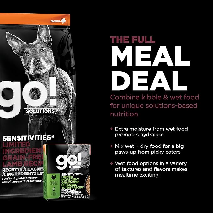 Go! Solutions Sensitivities Limited Ingredients, Grain-Free Dry Dog Food, Lamb Recipe for Sensitive Stomach, 12 lb Bag