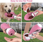 Dog Water Bottle, Pet Water Bottle with Food Container and Drinking Feeder, Leak Proof, BPA-Free, Portable Foldable Puppy Water Cup Dispenser for Outdoor Walking, Travel, Hiking Large Pink