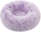 Calming Donut Dog Bed Small, Plush Round Cuddler Dog & Cat Bed, Anit-Anxiety Marshmellow Fluffy Faux Fur Cushion(20", Purple)