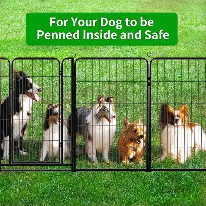 Dog Playpen Outdoor Extra Wide 32 Piece Panels Heavy Duty Dog Fence 47" Height Anti-Rust with Doors Portable for RV Camping Yard, Total 84FT, 561 Sq.ft, Snowy Black