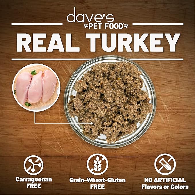 Dave's Pet Food Grain Free Wet Cat Food Pate (Turkey), Made in USA Naturally Healthy Canned, Added Vitamins & Minerals, Carrageenan-Free, 5.5 oz Cans (24 Pack)