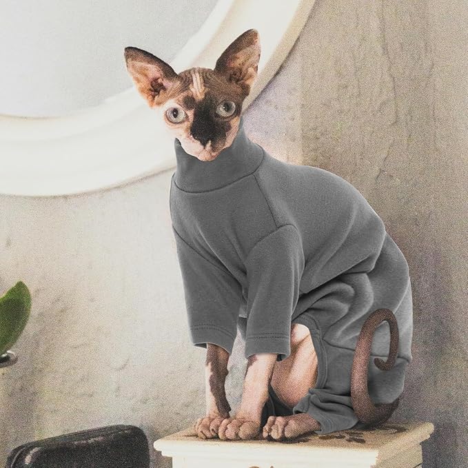 ROZKITCH Hairless Cat Clothes, Breathable Soft Jumpers for Sphynx Cats Only, Coat with Four Legs, Warm Sweater T-Shirt Pajamas Jumpsuit Vest Cornish Rex, Devon Rex, Peterbald Grey L