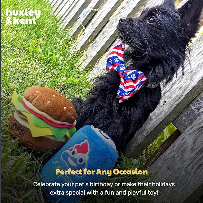 Huxley & Kent Funny Dog Toy w/Squeaker – Power Plush Squeaky Dog Toys for Small, Medium & Large Dogs – Soft Stuffed Animal for Indoor Play & Fetch - Hamburger, Large