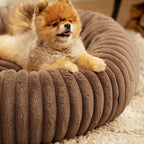 Bedsure Donut Small Dog Bed - Dog Beds for Small Dogs with Corduroy Fleece & Anti Slip Bottom, Round Faux Fur Pet Beds with Washable Removable Cover, Copper Brown, 23x23x8 inches