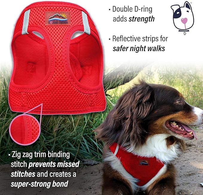 DOGGIE DESIGN American River Ultra Choke-Free Mesh Dog Harness Red (Small)