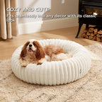 Bedsure Donut Medium Dog Bed - Washable Faux Fur Dog Bed Medium Size Dog with Corduroy Fleece & Anti Slip Bottom, Round Pet Beds with Removable Cover, Cream, 30x30x8 inches