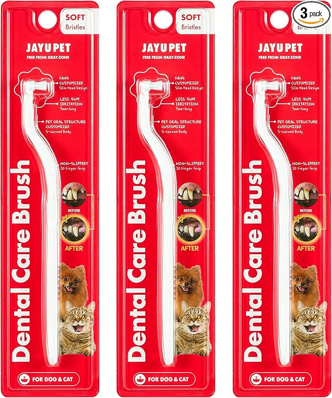 JAYU PET Dental Care Brush (Soft Bristles) 3ea - Dog Toothbrush, Cat Toothbrush, Dental Care for Kitten and Small Dogs, Removing Old Plaque and Tartar, Cat Teeth Brushing & Easy Cleaning