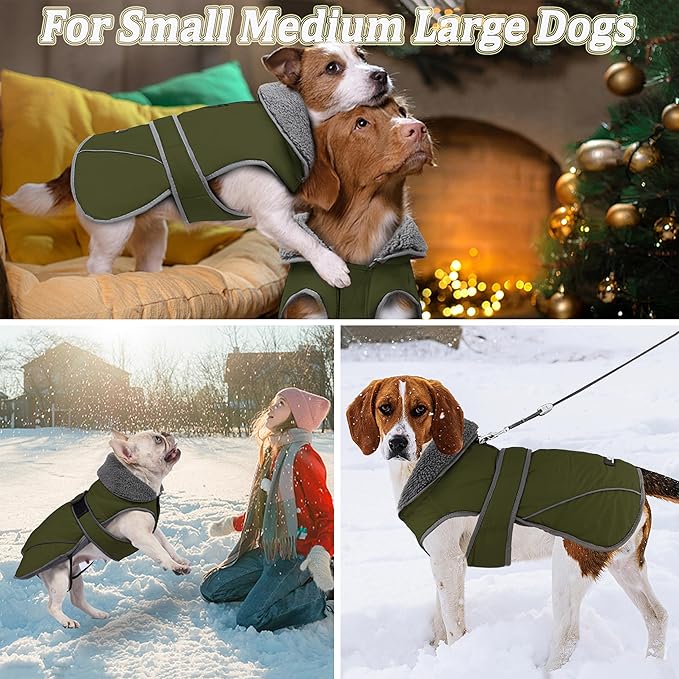 Dogcheer Dog Coat, Christmas Dog Jacket Waterproof Puppy Winter Coat for Cold Weather, Reflective Adjustable Pet Snow Jacket Warm Turtleneck Fleece Sweater for Small Medium Large Dogs - Green, XL