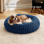 Bedsure Donut Medium Dog Bed - Washable Faux Fur with Corduroy Fleece & Anti Slip Bottom, Round Pet Beds with Removable Cover, Night Blue, 30x30x8 inches