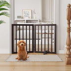 Semiocthome Bamboo Dog Gates Indoor 2-Panel Freestanding Puppy Gates for The House with 2 Metal Stands 24" H Folding Wood Pet Gate for Stairs Doorway, Fully Assembled Safety Fence Espresso