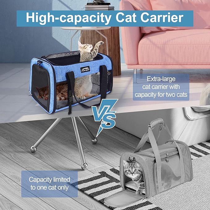 Cat Carrier Dog Carriers for Small Medium Dogs Large Cat Carrier Soft Sided Cat Carriers, Pet Travel Carrier Collapsible Cat Bag 0-25 Lbs, Puppy Kitten Carrier (Blue)