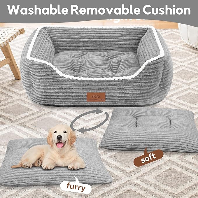 Rectangle Cat Dog Bed for Large Medium Small Pets Indoor Outdoor Machine Washable Sleeping Sofa Non-Slip Bottom Soft Puppy Bed Durable Orthopedic Calming Pet Cuddler (Medium, Grey)