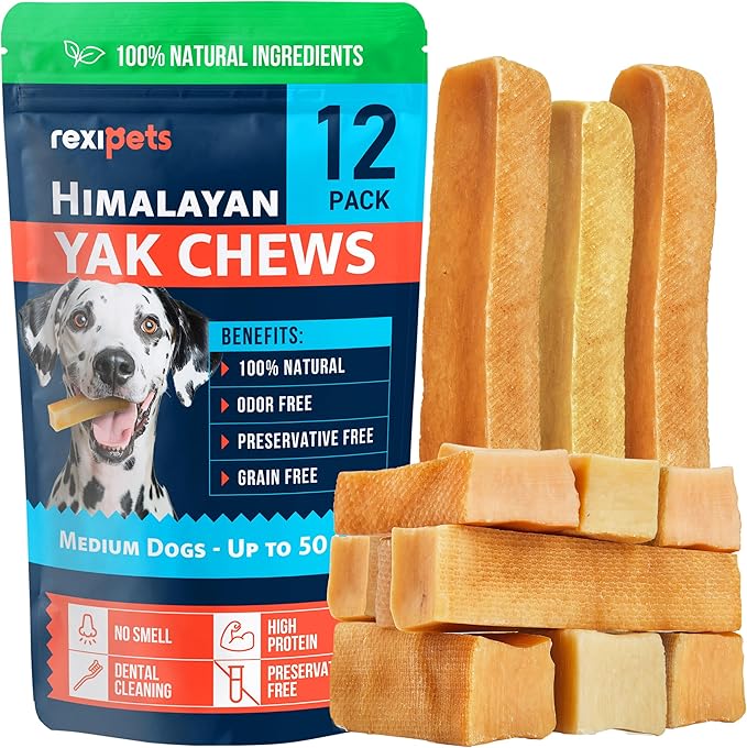 100% Natural Yak Cheese Himalayan Made Dog Chews All Breeds - Lactose Free Yak Chew for Small Medium & Large Dogs - Dental Cleaning Dog Chews for Aggressive Chewers - Long Lasting Odor & Gluten Free