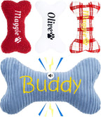 2025 Personalized Squeaky Dog Toys, Embroidered Bone Shape Corduroy Pet Pillow 8"x5"with Name, Dog Chew Puzzle Toy Custom Color Birthday Gifts for Small Medium Dogs