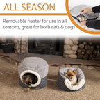 K&H Pet Products Thermo-Pet Nest Heated Cat Bed for Indoor Cats & Kittens, 2-in-1 Heated Cat Cave & Cuddler, Gray, Small 18 X 15 Inches