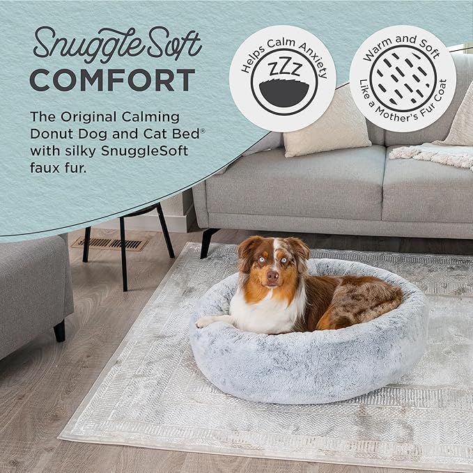 Best Friends by Sheri SnuggleSoft Faux Fur Calming Donut Bed for Dogs, Gray, Medium, 30" x 30"