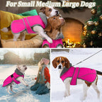 Dogcheer Dog Coat, Christmas Dog Jacket Waterproof Puppy Winter Coat for Cold Weather, Reflective Adjustable Pet Snow Jacket Warm Turtleneck Fleece Sweater for Small Medium Large Dogs - Pink, L