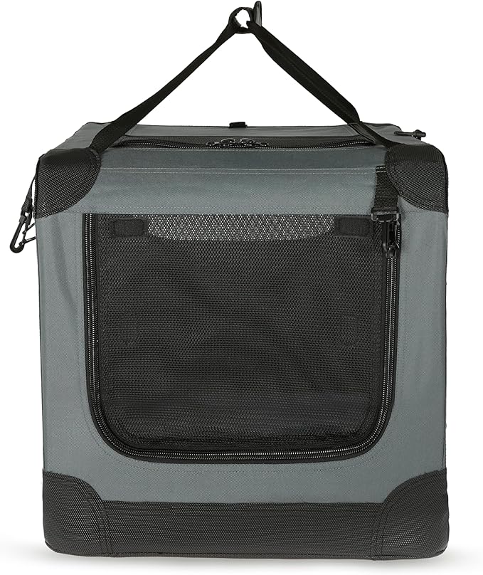Amazon Basics Portable Dog Crate Pet Carrier 4-Door Soft Folding Cat Carrier Large, 36L x 24W x 24H inches, Grey
