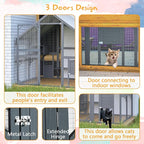 28ft² Large Outdoor Cat House, Luxury Wooden Walk-in Catio Enclosure with 2 Doors & 2 Hiding Houses, Escape-Proof Locks + Waterproof Roof - Customizable Multi-Cat Playpen (Gray)