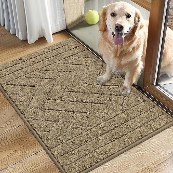 Tindbea Dog Mat for Muddy Paws,Absorbs Moisture Dirt Non-Slip Washable Mud Mat for Dogs,Soft Rubber Backing Front Inside Pet Rug for Entryway, Mud Dog Paws, Patio(20"x31.5",Light Taupe)