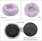 Calming Donut Dog Bed Small, Plush Round Cuddler Dog & Cat Bed, Anit-Anxiety Marshmellow Fluffy Faux Fur Cushion(20", Purple)