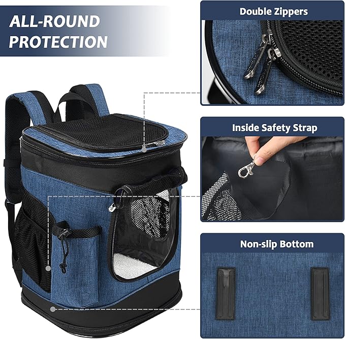 Kritter Planet Pet Carrier Backpack for Cats Dogs, Breathable Pet Backpack with 4 Mesh Window, Portable Pet Carrier for Camping