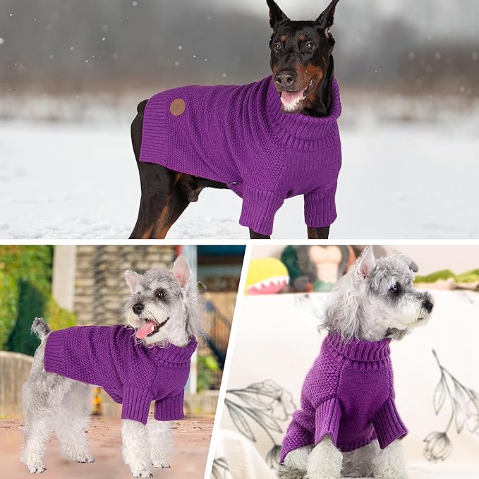 cyeollo Dog Sweater Pullover Turtleneck for Large Dogs, Classic Knitwear Fall Winter Cold Weather Dog Clothes Warm Pet Apparel Large Big Dogs Sweaters, Purple 3XL