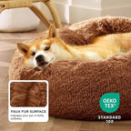 Bedsure Calming Dog Bed for Medium Dogs - Donut Washable Medium Pet Bed, 30 inches Anti-Slip Round Fluffy Plush Faux Fur Cat Bed, Fits up to 45 lbs Pets, Caramel