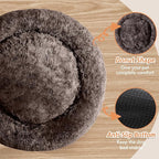 JOLLYVOGUE Small Dog & Cat Beds for Indoor Cats, Donut Cuddler Warming Soft Dog Beds with Anti-Slip Bottom, Round Calming Fluffy Plush Faux Fur Cushion Bed for Small Dogs (20")