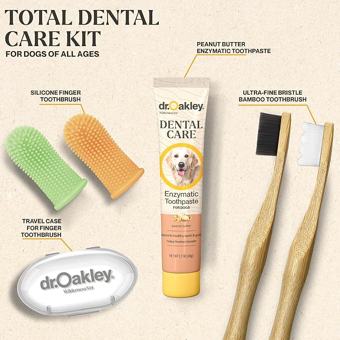 Total Dental Care Kit for Dogs: Peanut Butter Flavor - Toothpaste, Brushes, and Case, Natural