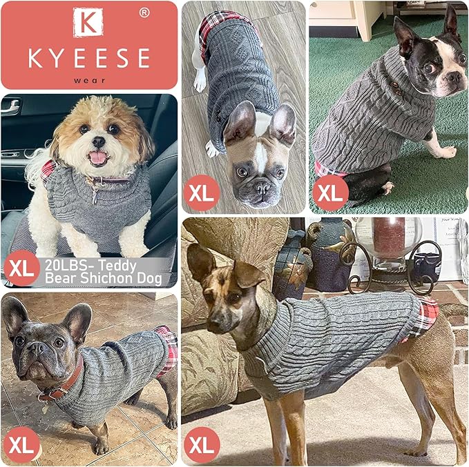 KYEESE Dog Sweater Soft Pullover Dog Sweaters for Medium Dogs Boy Warm Turtleneck Medium Dogs Sweater Stretchy Knitwear Cat Clothes with Gingham Patchwork Thick Pet Coat for Fall Winter Cold Weather