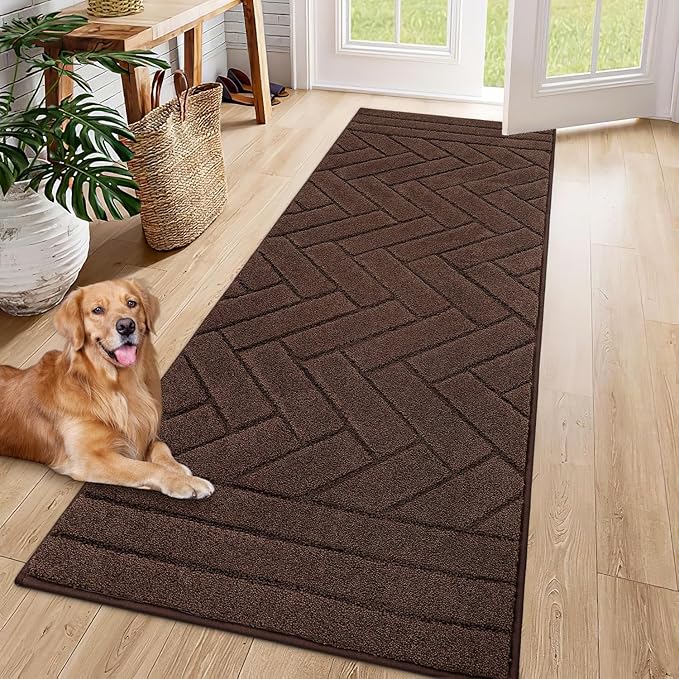 Tindbea Dog Mat for Muddy Paws,Absorbs Moisture Dirt Non-Slip Washable Mud Mat for Dogs,Soft Rubber Backing Front Inside Pet Rug for Entryway, Mud Dog Paws, Patio(24"x59",Coffee)