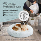 Best Friends by Sheri Bundle Set The Original Calming Shag Donut Cuddler Cat and Dog Bed + Pet Throw Blanket, Frost, Extra Large, 45x45