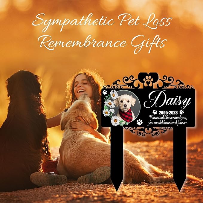 Custom Pet Grave Markers Dog | Custom Pet Headstones for Dogs | Best Memorial Gifts to Tribute Your 4-Legged Companions | Personalized Grave Marker for Furry Friends with Flower Picture Frame
