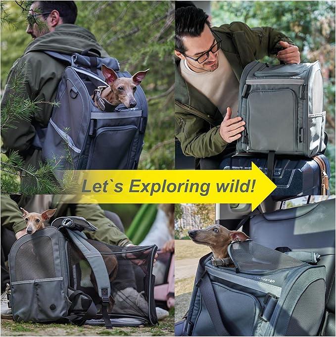 Expandable Pet Carrier, Airline-Approved Foldable and Detachable Backpack, Fits 13lbs Cat&11lbs Small Puppy Dog, for Car Travel,Camping and Emergency Transportation and Shelter (Grey)