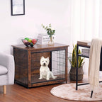 DWANTON Dog Crate Furniture with Cushion, Wooden Kennel Table with Double Doors, Indoor Dog House, Small/Medium/Large/Extra Large Size, 27.2" L, Rustic Brown