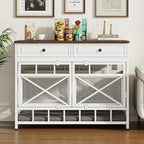 IRONCK 44 inch Large Dog Crate Furniture, Wooden Dog Kennel with Storage Drawers for Medium/Large Dogs, Decorative Dogs Kennel Indoor, White and Walnut