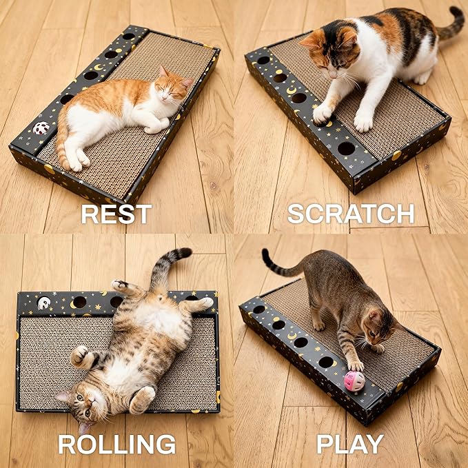 3 Packs in 1 Cat Scratch Pad – Cat Scratcher Cardboard to Protect Furniture,Each Cat Scratching Board with 2 Corrugated Cardboard Pads & Playful Bell
