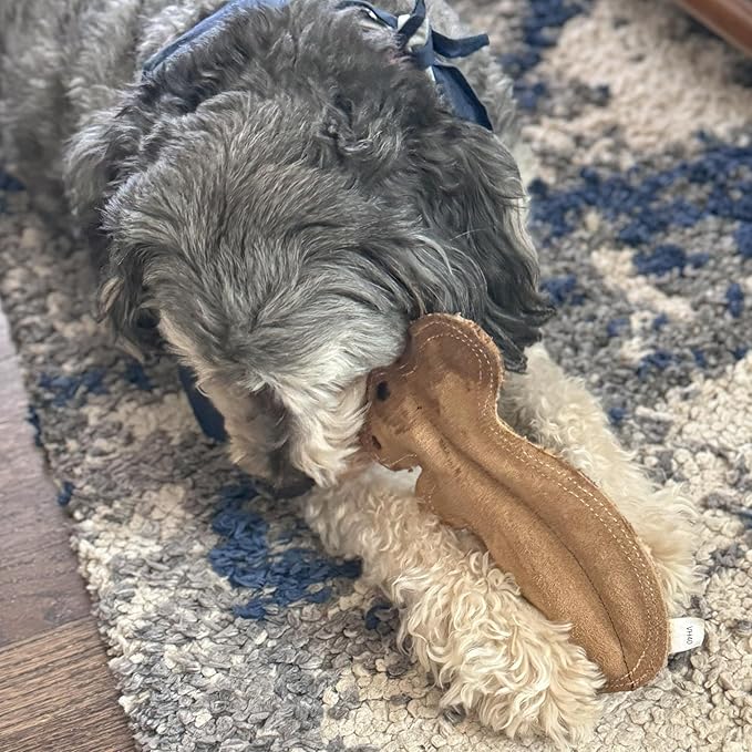 SPOT Dura-Fused Leather Squirrel Dog Toy – Real Leather & Jute Fabric, Double-Stitched & Durable, Soft Stuffed Squeaky Interactive Chew Toy for Moderate Chewers, Small & Medium Dogs, 8in