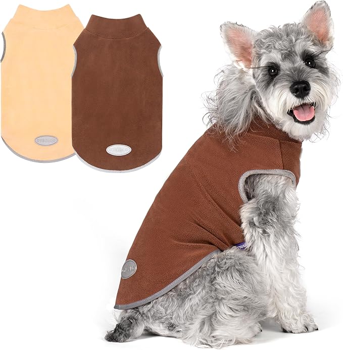 cyeollo Fleece Dog Sweater Vest, Reflective Dog Sweatshirt Pullover Doggie Jacket for Small Medium Large Doggie Clothes Boy Girl Pets, Brown & Khaki M